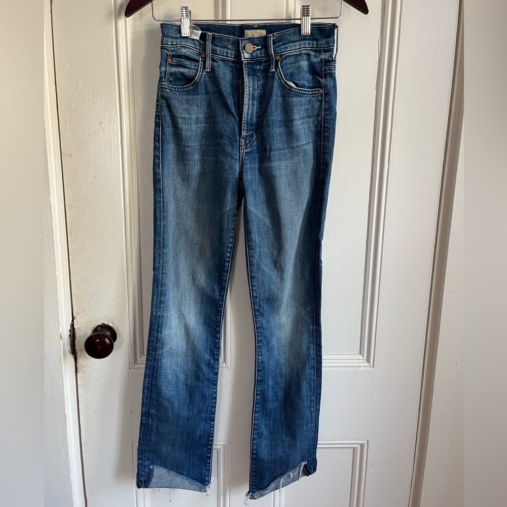 MOTHER High Waisted Rascal Ankle Straight Leg Blue Jeans